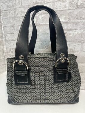 Vintage Coach Soho Signature Shoulder Bag Black Gray Monogram Jacquard Design
